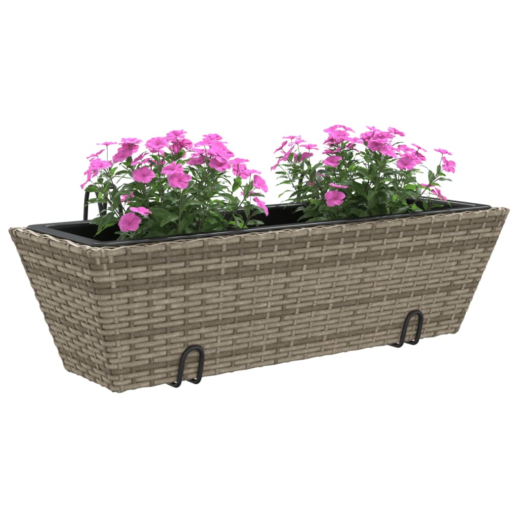 Planters with hooks 2 pcs Grey Poly Rattan