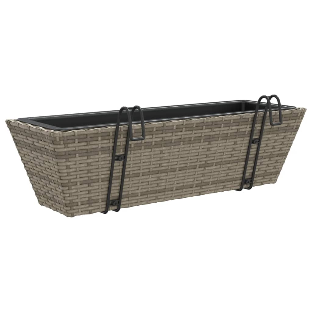 Planters with hooks 2 pcs Grey Poly Rattan