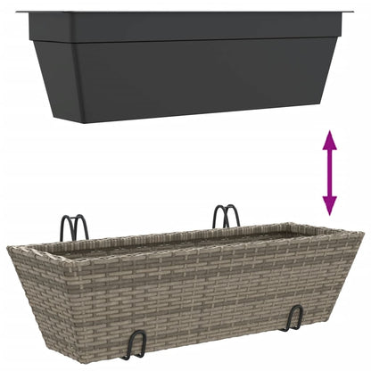 Planters with hooks 2 pcs Grey Poly Rattan