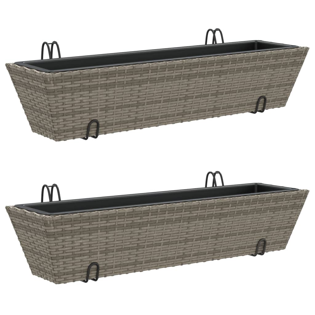 Planters with hooks 2 pcs Grey Poly Rattan