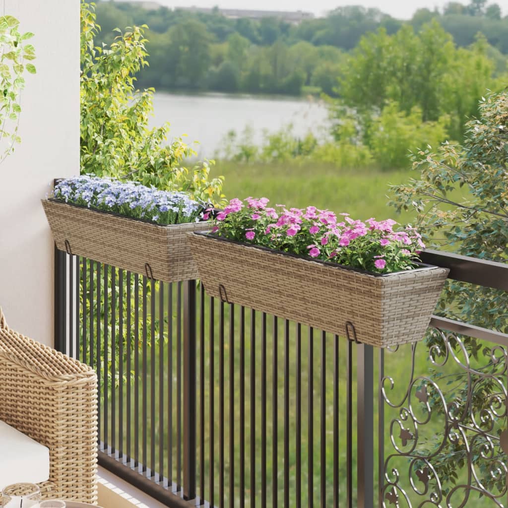 Planters with hooks 2 pcs Grey Poly Rattan