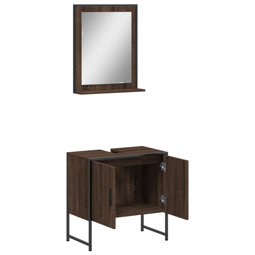 2 Piece Bathroom Cabinet Set Brown Oak Engineered Wood