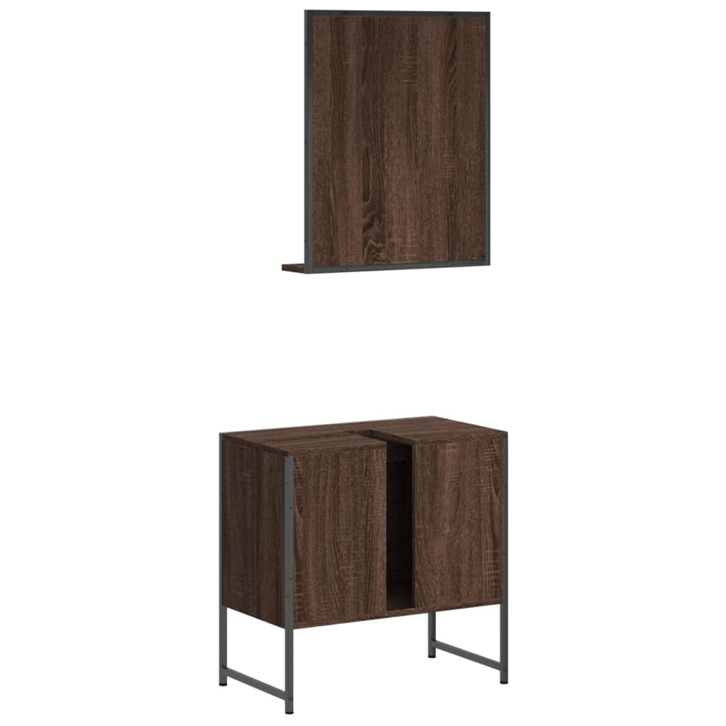 2 Piece Bathroom Cabinet Set Brown Oak Engineered Wood