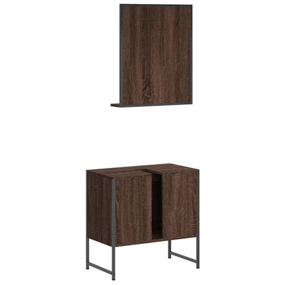 2 Piece Bathroom Cabinet Set Brown Oak Engineered Wood