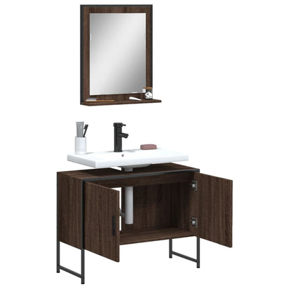 2 Piece Bathroom Cabinet Set Brown Oak Engineered Wood