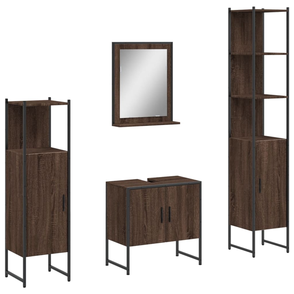 4 Piece Bathroom Cabinet Set Brown Oak Engineered Wood