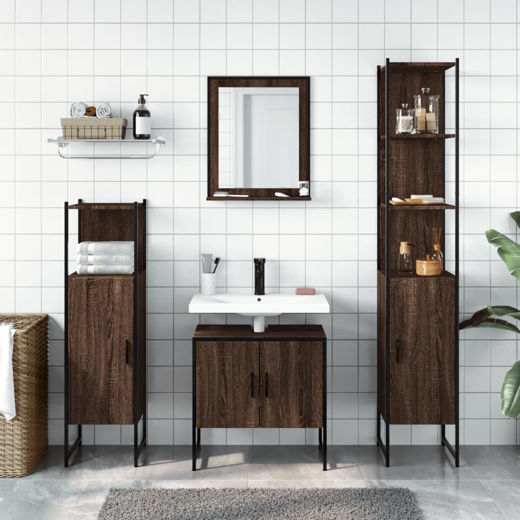 4 Piece Bathroom Cabinet Set Brown Oak Engineered Wood