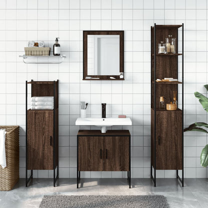 4 Piece Bathroom Cabinet Set Brown Oak Engineered Wood