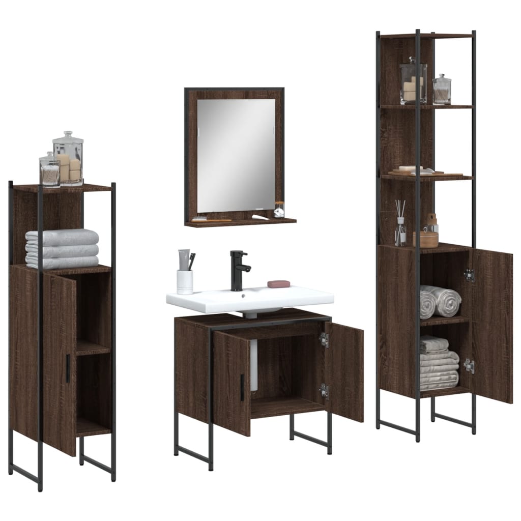 4 Piece Bathroom Cabinet Set Brown Oak Engineered Wood