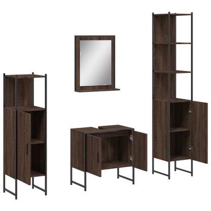 4 Piece Bathroom Cabinet Set Brown Oak Engineered Wood