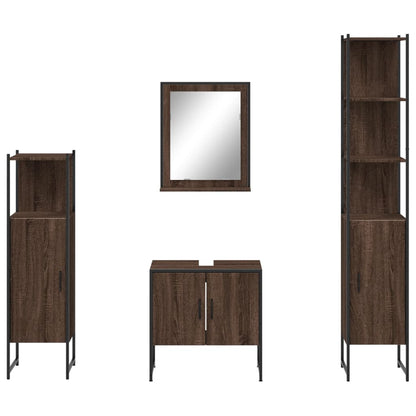 4 Piece Bathroom Cabinet Set Brown Oak Engineered Wood