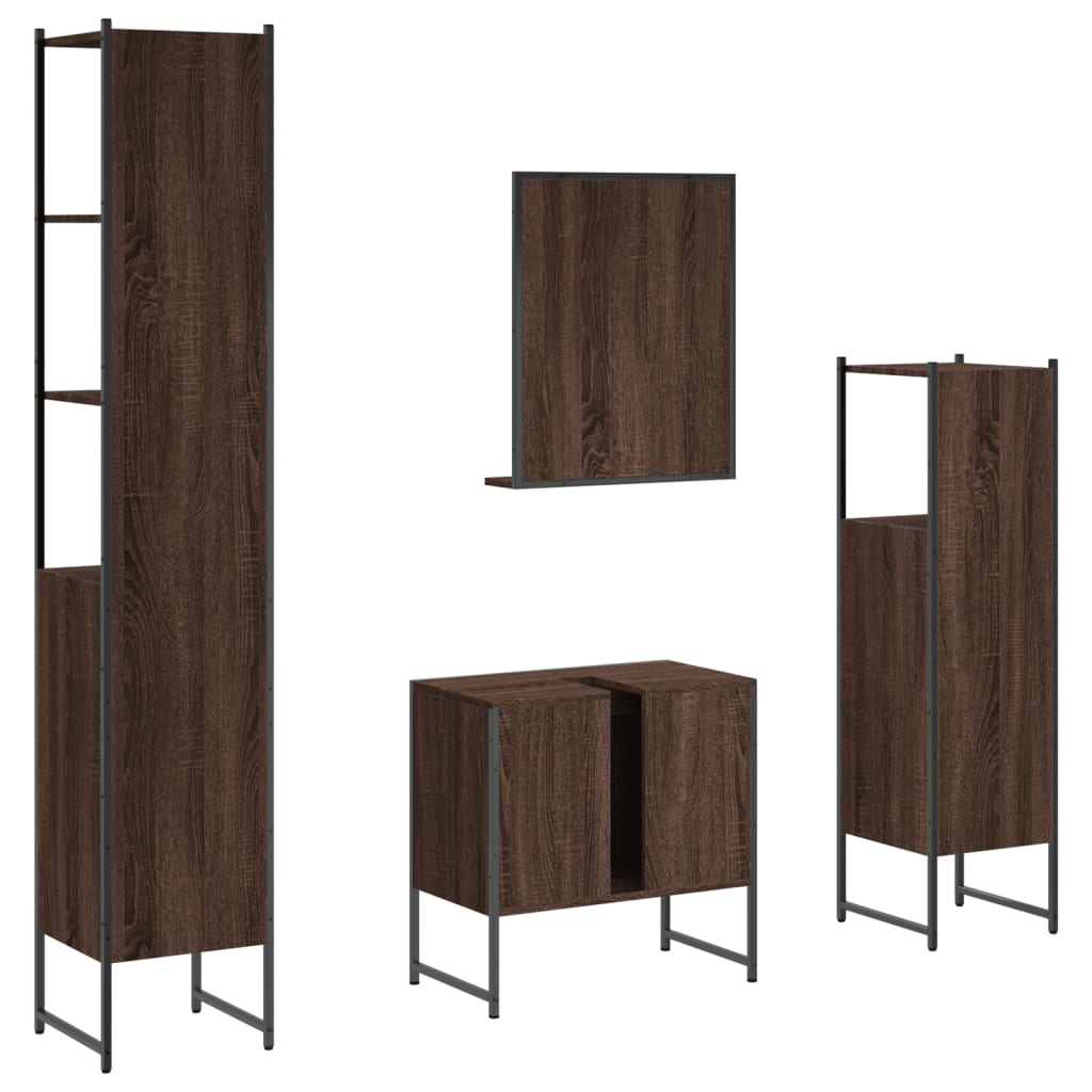 4 Piece Bathroom Cabinet Set Brown Oak Engineered Wood