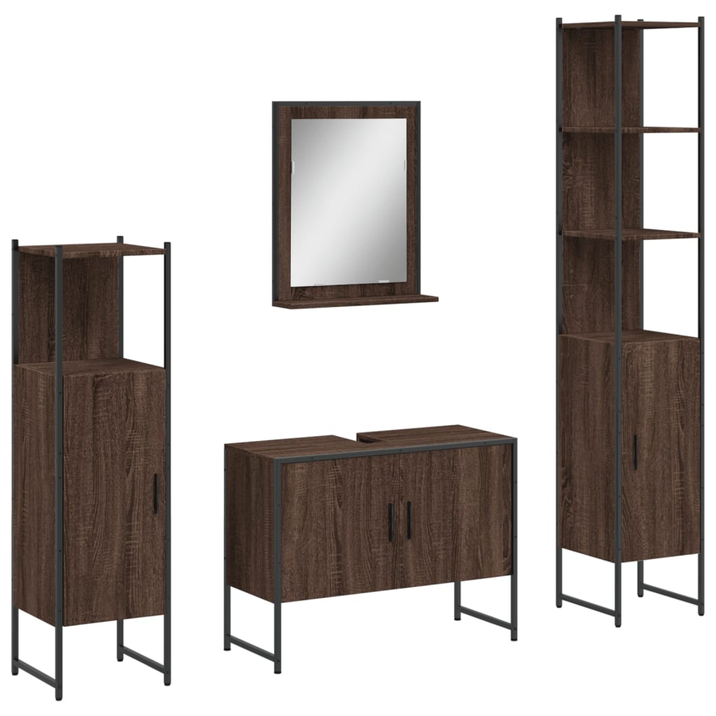 4 Piece Bathroom Cabinet Set Brown Oak Engineered Wood