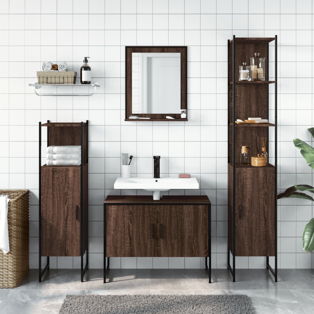 4 Piece Bathroom Cabinet Set Brown Oak Engineered Wood