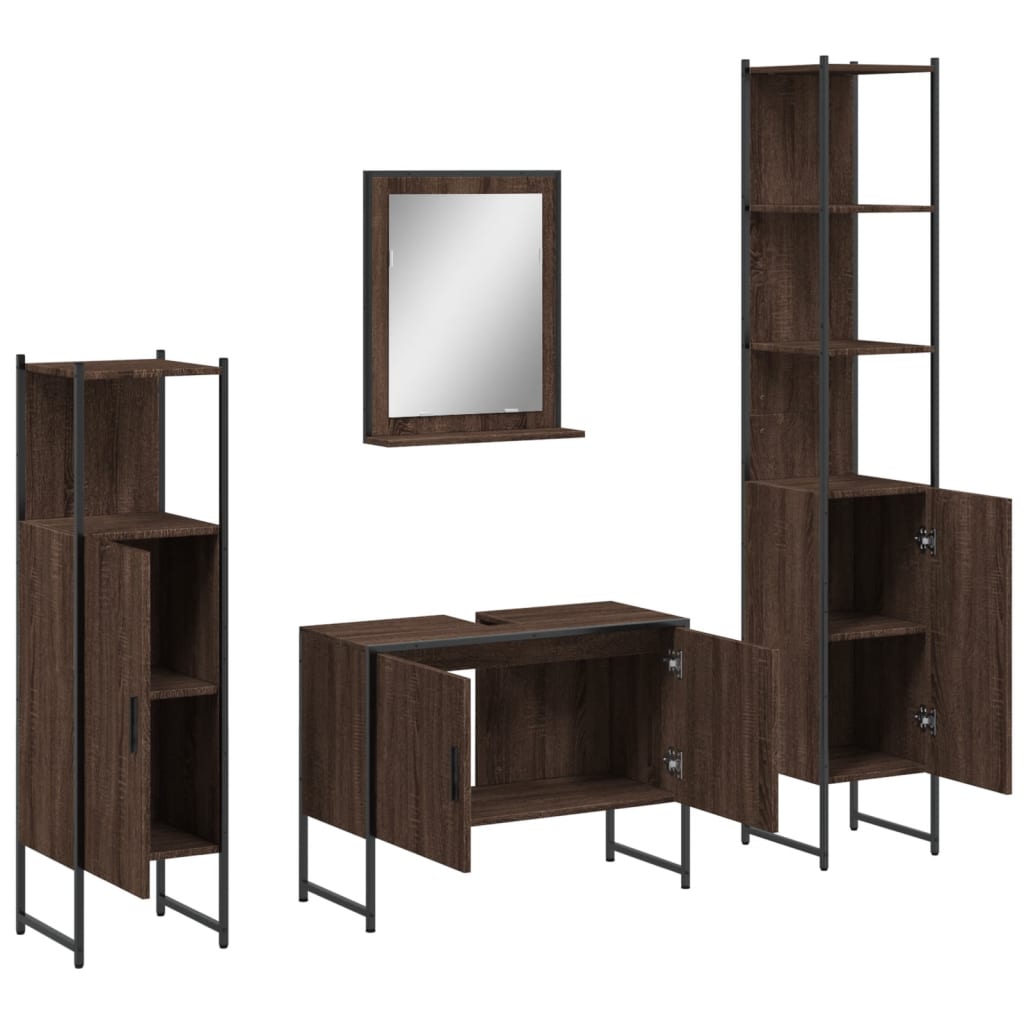 4 Piece Bathroom Cabinet Set Brown Oak Engineered Wood