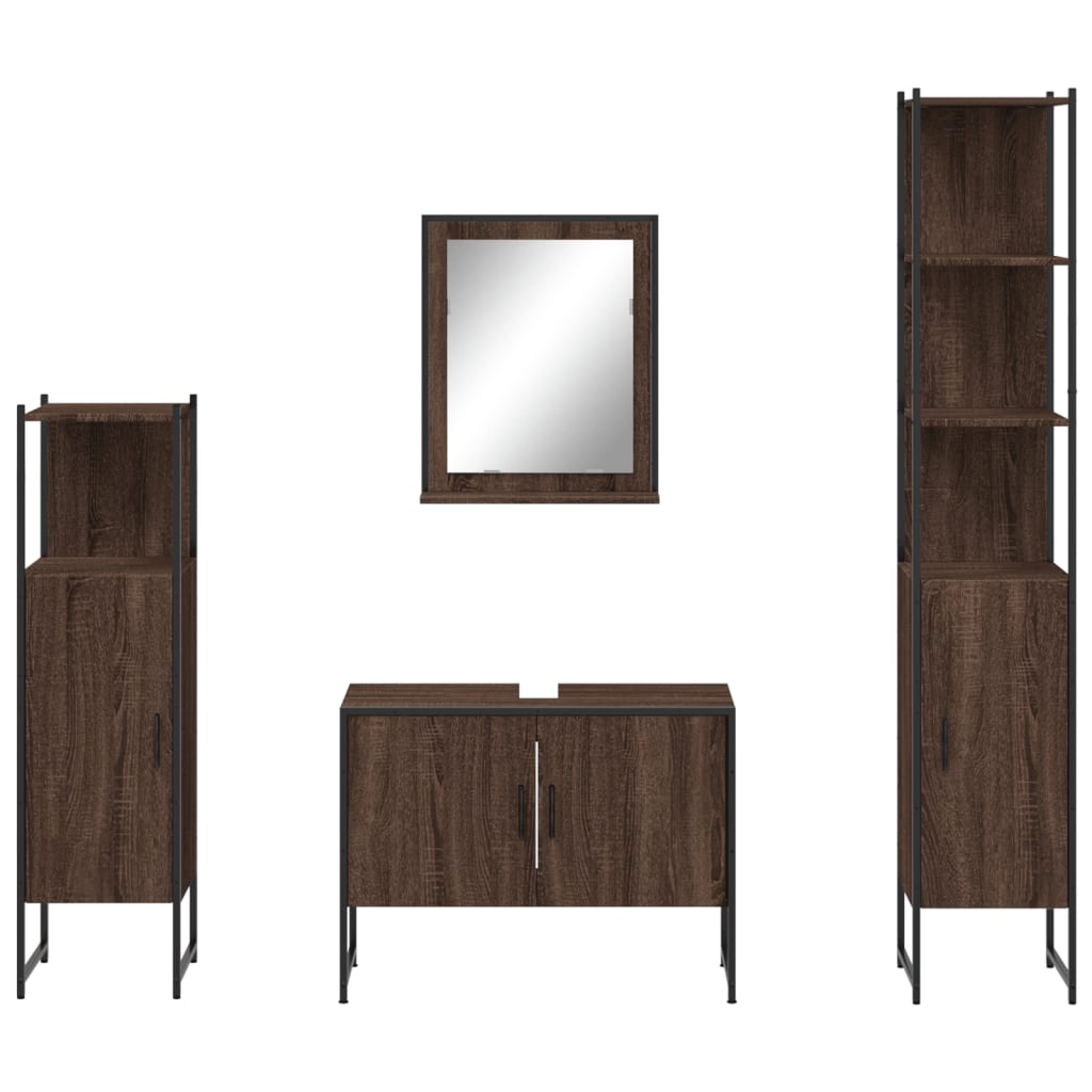 4 Piece Bathroom Cabinet Set Brown Oak Engineered Wood