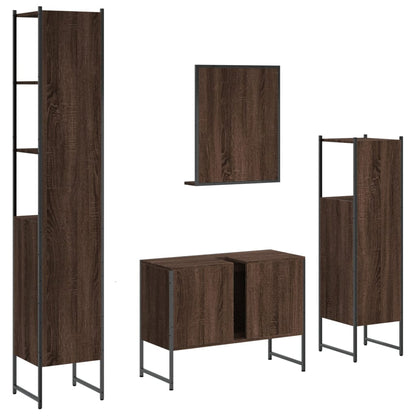 4 Piece Bathroom Cabinet Set Brown Oak Engineered Wood