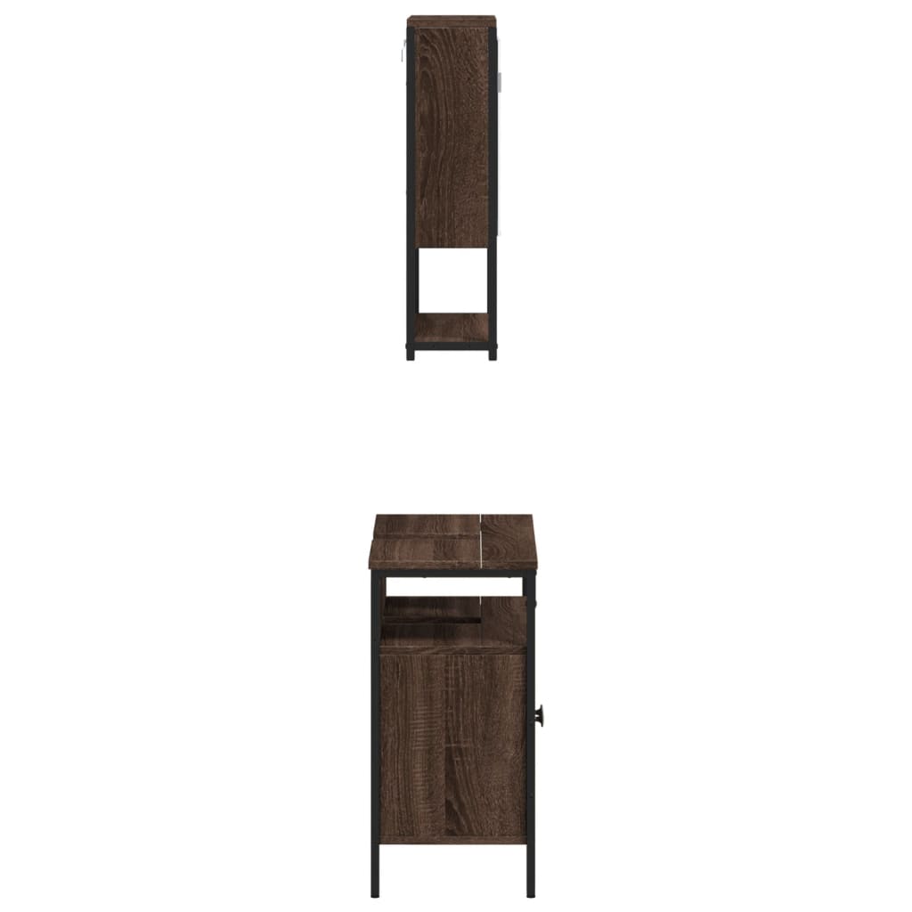 2 Piece Bathroom Furniture Set Brown Oak Engineered Wood