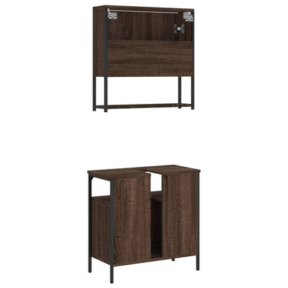 2 Piece Bathroom Furniture Set Brown Oak Engineered Wood