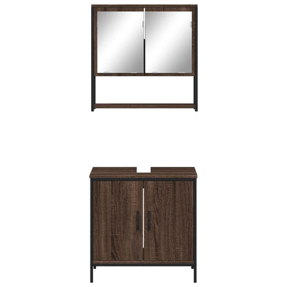 2 Piece Bathroom Furniture Set Brown Oak Engineered Wood