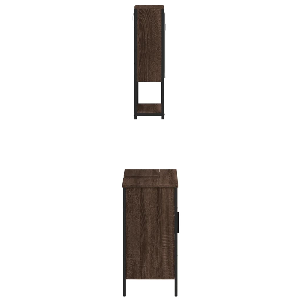 2 Piece Bathroom Furniture Set Brown Oak Engineered Wood