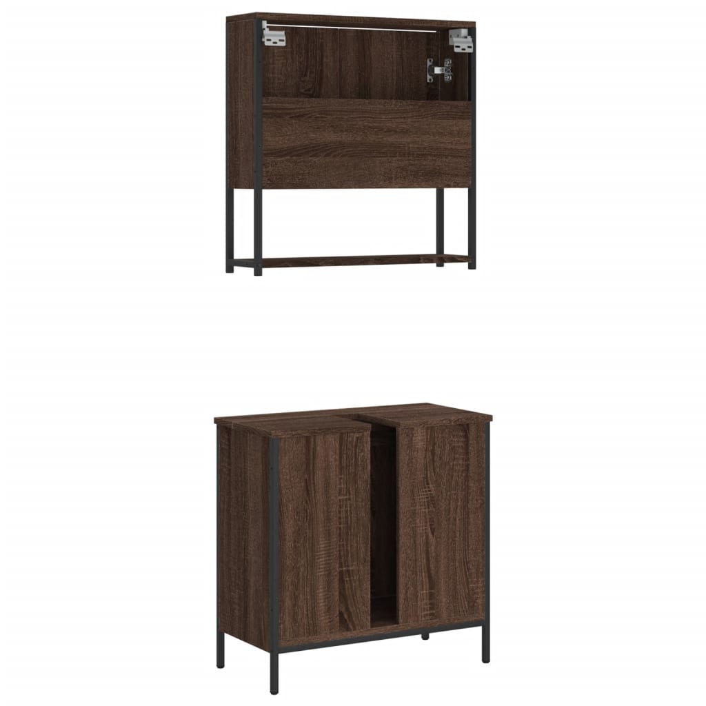 2 Piece Bathroom Furniture Set Brown Oak Engineered Wood