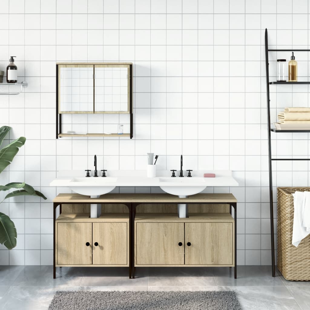 3 Piece Bathroom Furniture Set Sonoma Oak Engineered Wood