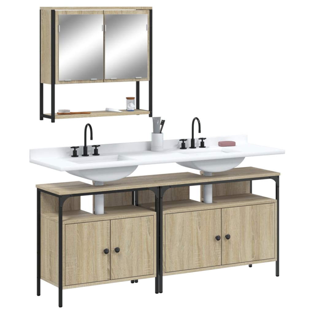 3 Piece Bathroom Furniture Set Sonoma Oak Engineered Wood