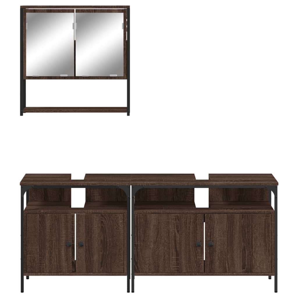 3 Piece Bathroom Furniture Set Brown Oak Engineered Wood