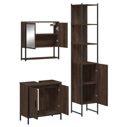 3 Piece Bathroom Furniture Set Brown Oak Engineered Wood