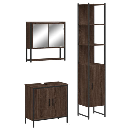 3 Piece Bathroom Furniture Set Brown Oak Engineered Wood