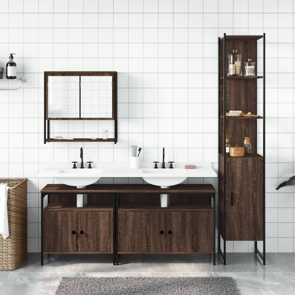 4 Piece Bathroom Furniture Set Brown Oak Engineered Wood