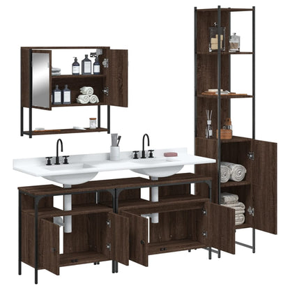 4 Piece Bathroom Furniture Set Brown Oak Engineered Wood