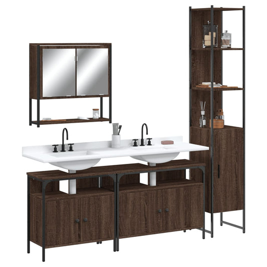 4 Piece Bathroom Furniture Set Brown Oak Engineered Wood