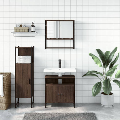 3 Piece Bathroom Furniture Set Brown Oak Engineered Wood