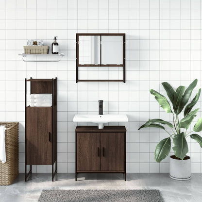 3 Piece Bathroom Furniture Set Brown Oak Engineered Wood