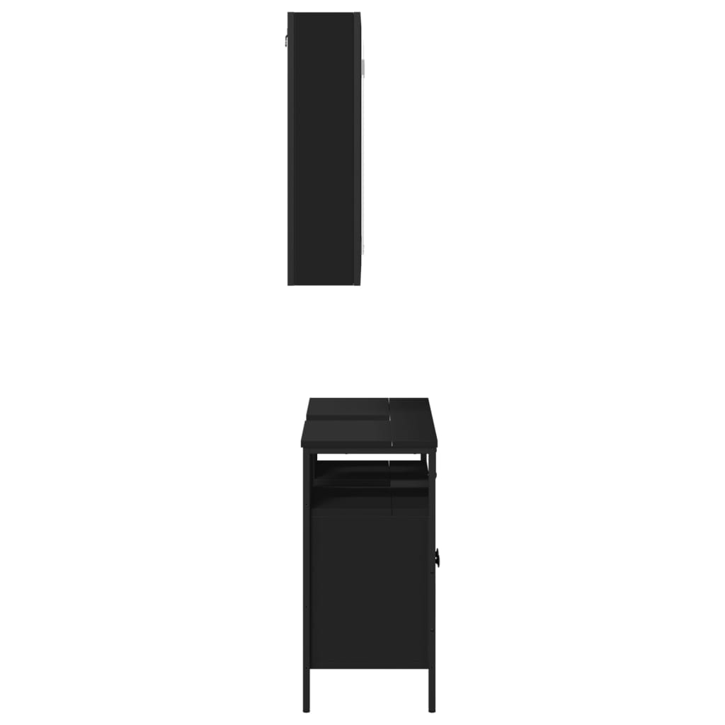 2 Piece Bathroom Furniture Set Black Engineered Wood