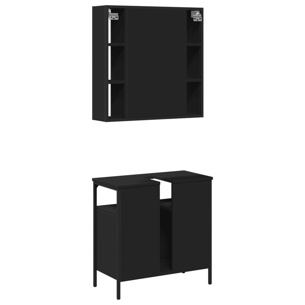 2 Piece Bathroom Furniture Set Black Engineered Wood