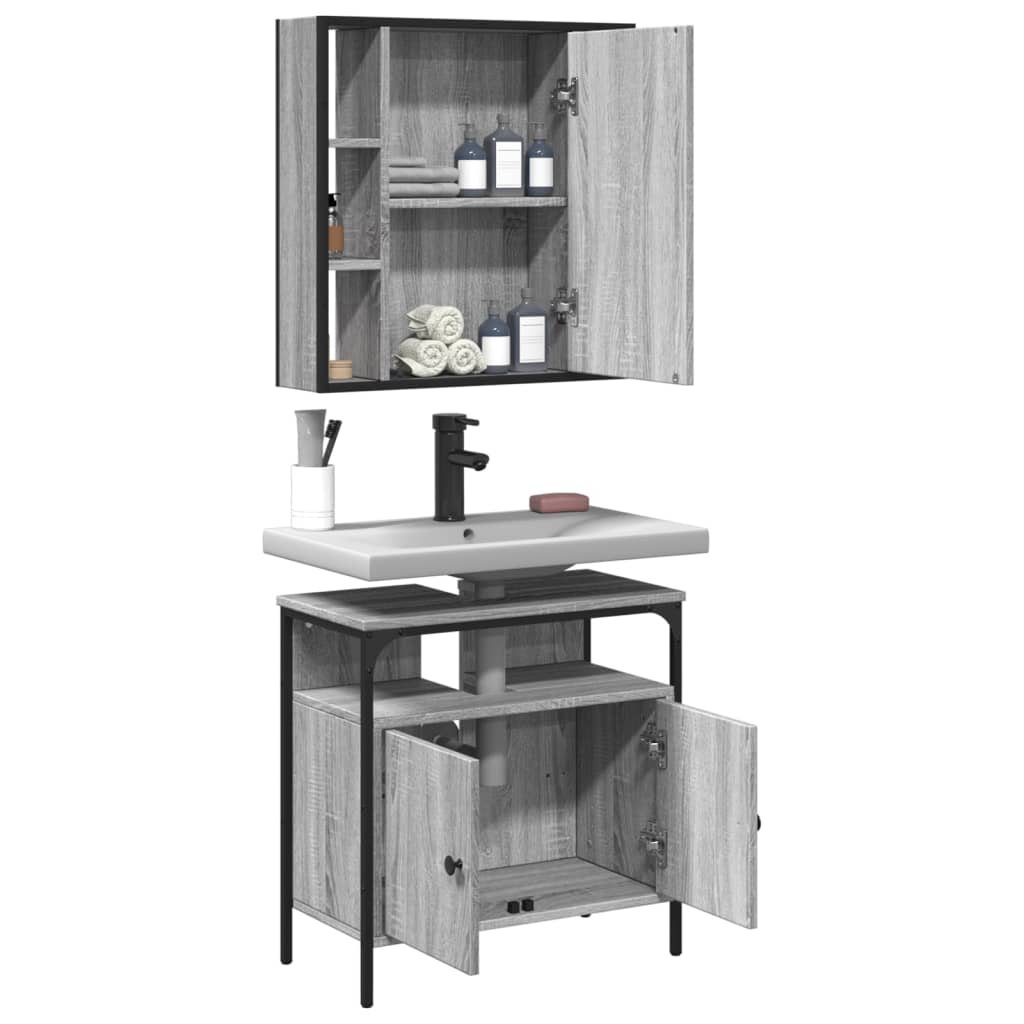 2 Piece Bathroom Furniture Set Grey Sonoma Engineered Wood