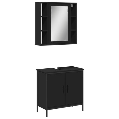 2 Piece Bathroom Furniture Set Black Engineered Wood