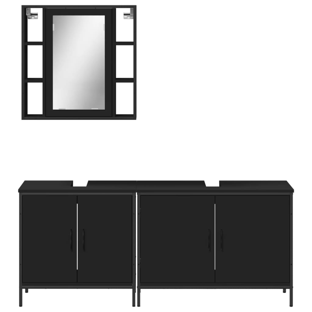 3 Piece Bathroom Cabinet Set Black Engineered Wood