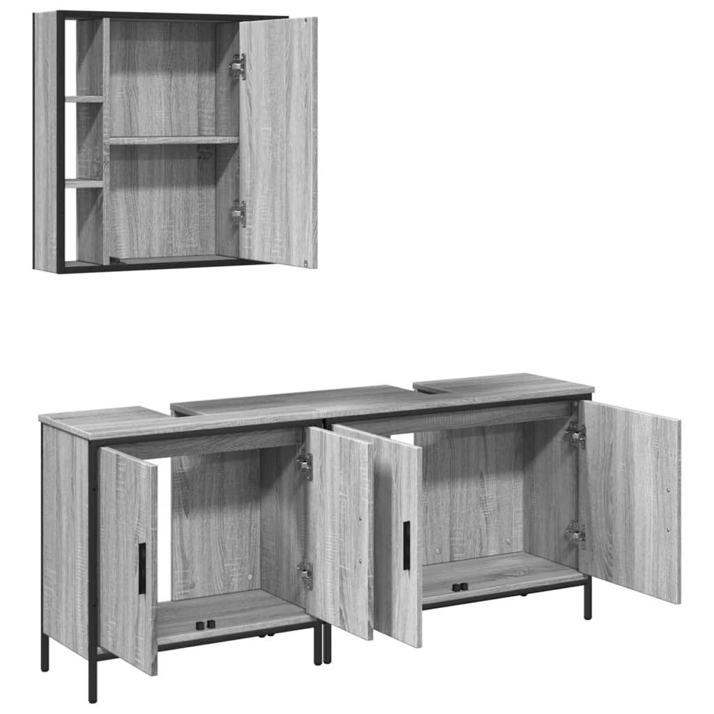 3 Piece Bathroom Cabinet Set Grey Sonoma Engineered Wood