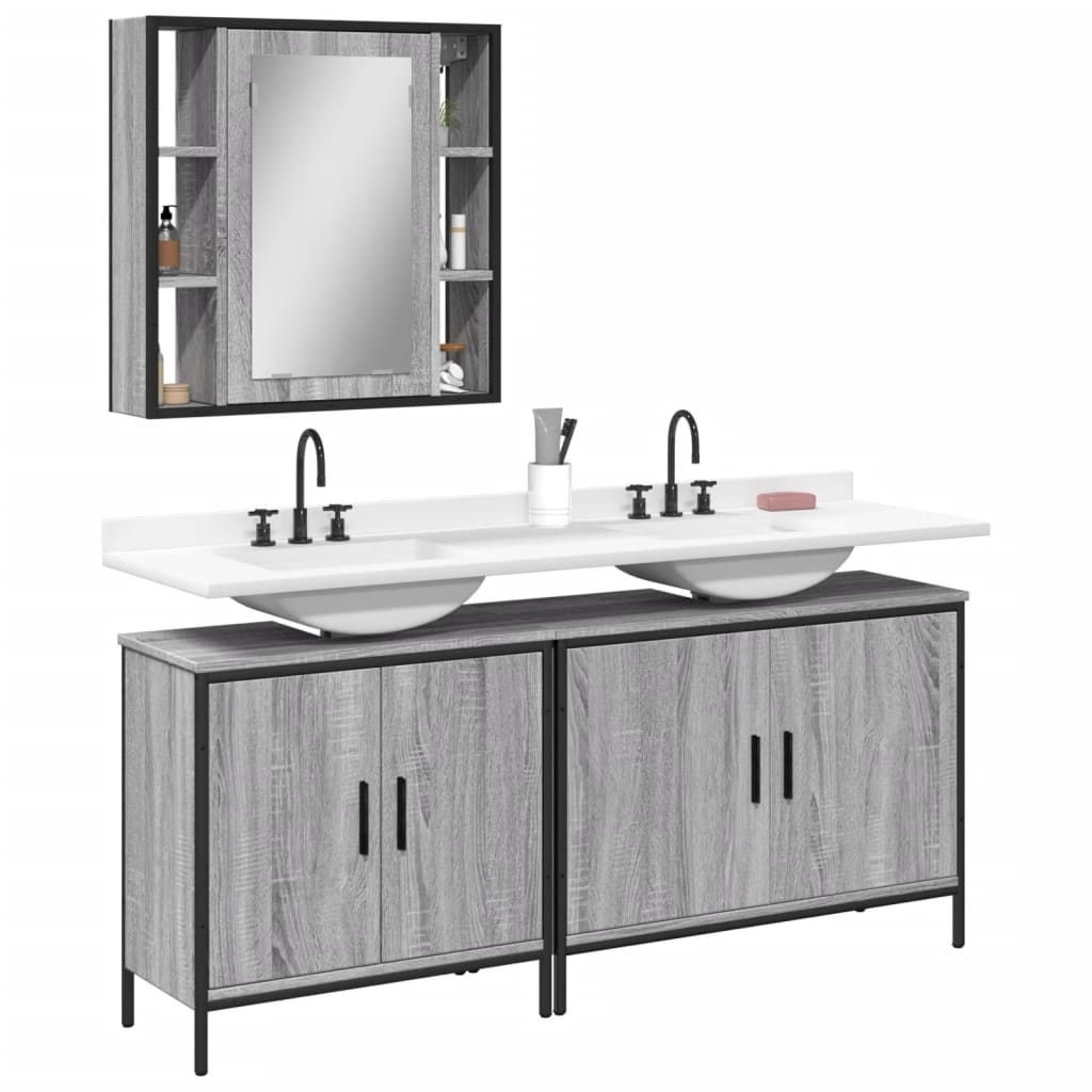 3 Piece Bathroom Cabinet Set Grey Sonoma Engineered Wood