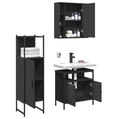 3 Piece Bathroom Cabinet Set Black Engineered Wood