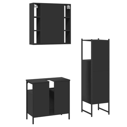 3 Piece Bathroom Cabinet Set Black Engineered Wood