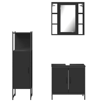 3 Piece Bathroom Cabinet Set Black Engineered Wood