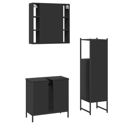 3 Piece Bathroom Cabinet Set Black Engineered Wood