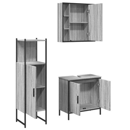 3 Piece Bathroom Cabinet Set Grey Sonoma Engineered Wood