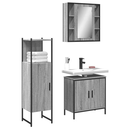 3 Piece Bathroom Cabinet Set Grey Sonoma Engineered Wood