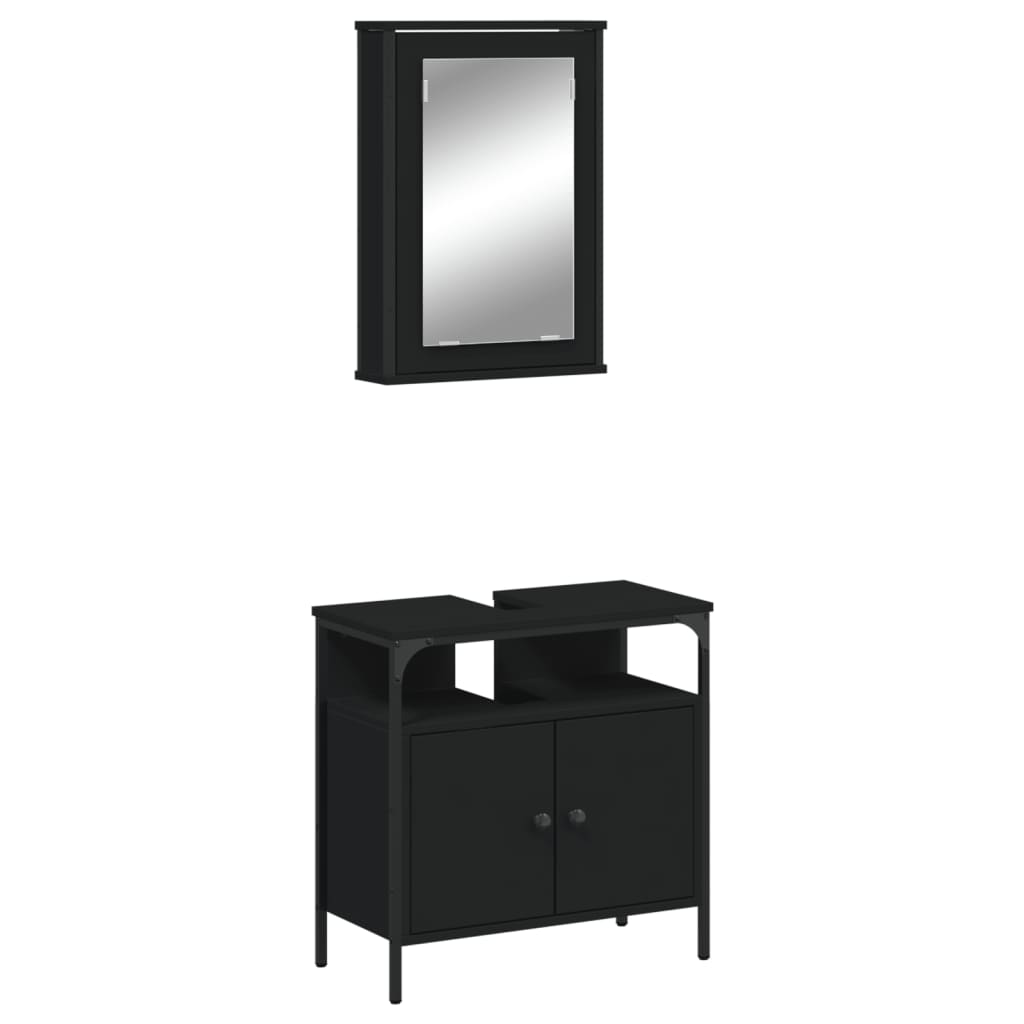 2 Piece Bathroom Furniture Set Black Engineered Wood